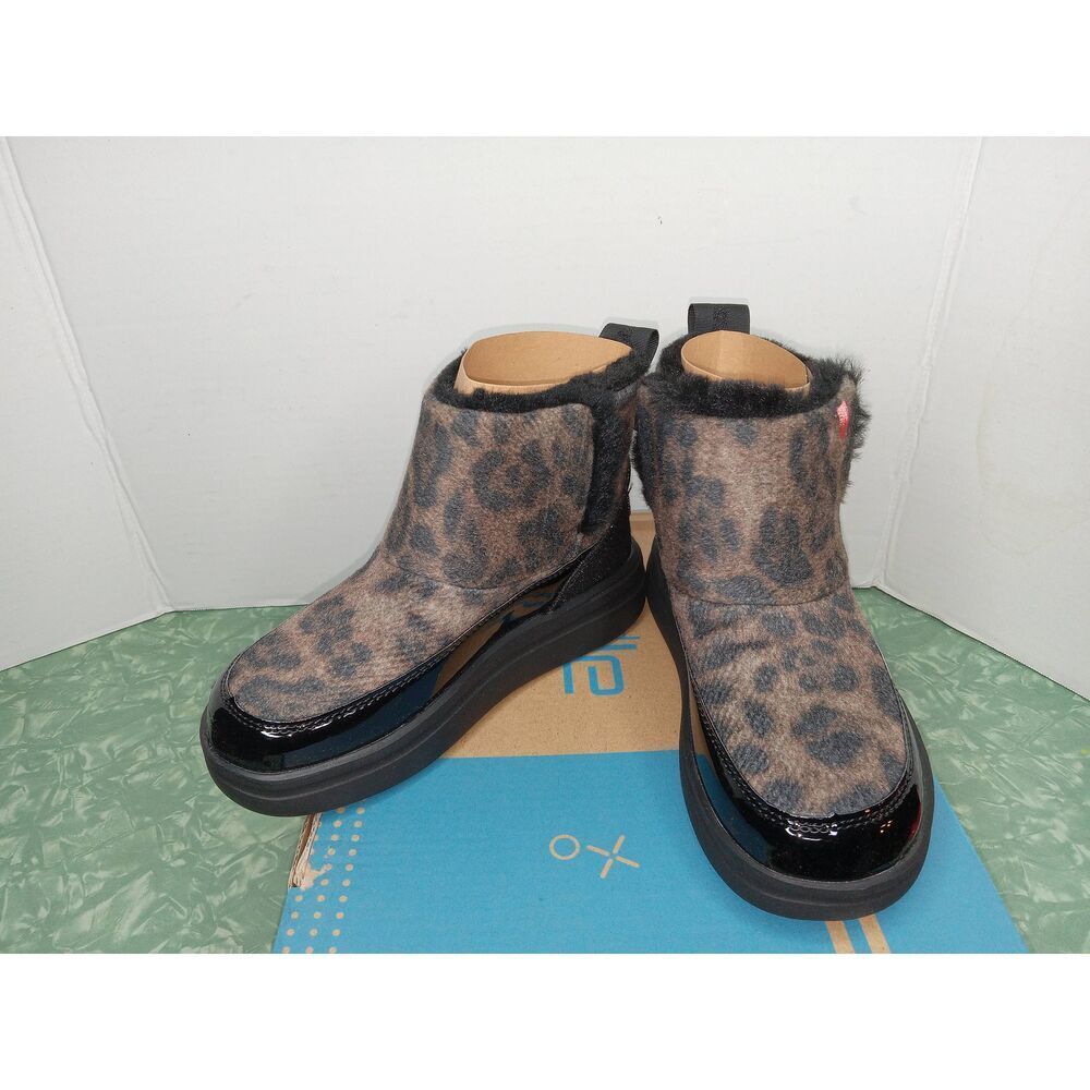 Hey Dude Children's Mel Youth Leopard Print Black Shoes Boots Size K 12.